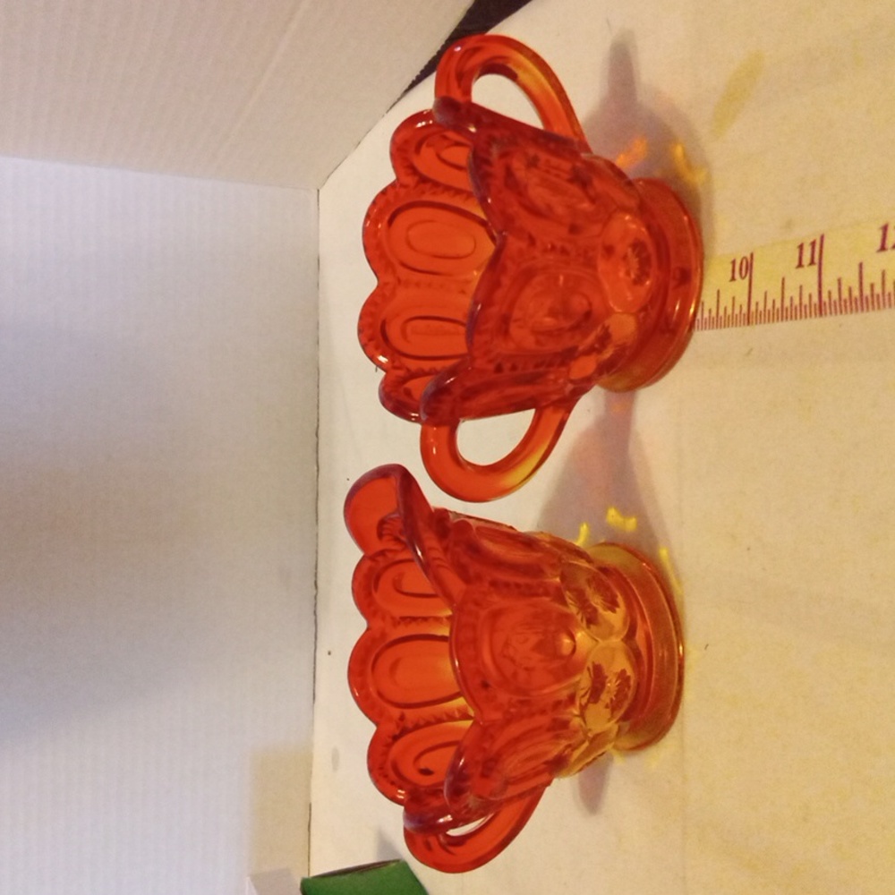 Vintage Le Smith  Flame Red Ambrina Moon & Stars Creamer & Sugar bowl
